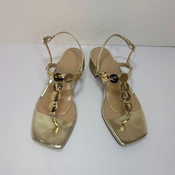 Marc Fisher Caylie Embellished Gold T-Strap Block Heel Sandals Womens - Picture 4 of 6
